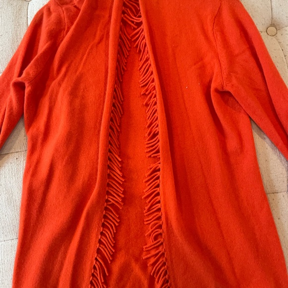 Magaschoni orange open cardigan cashmere sweater with fringe detail - Picture 2 of 8